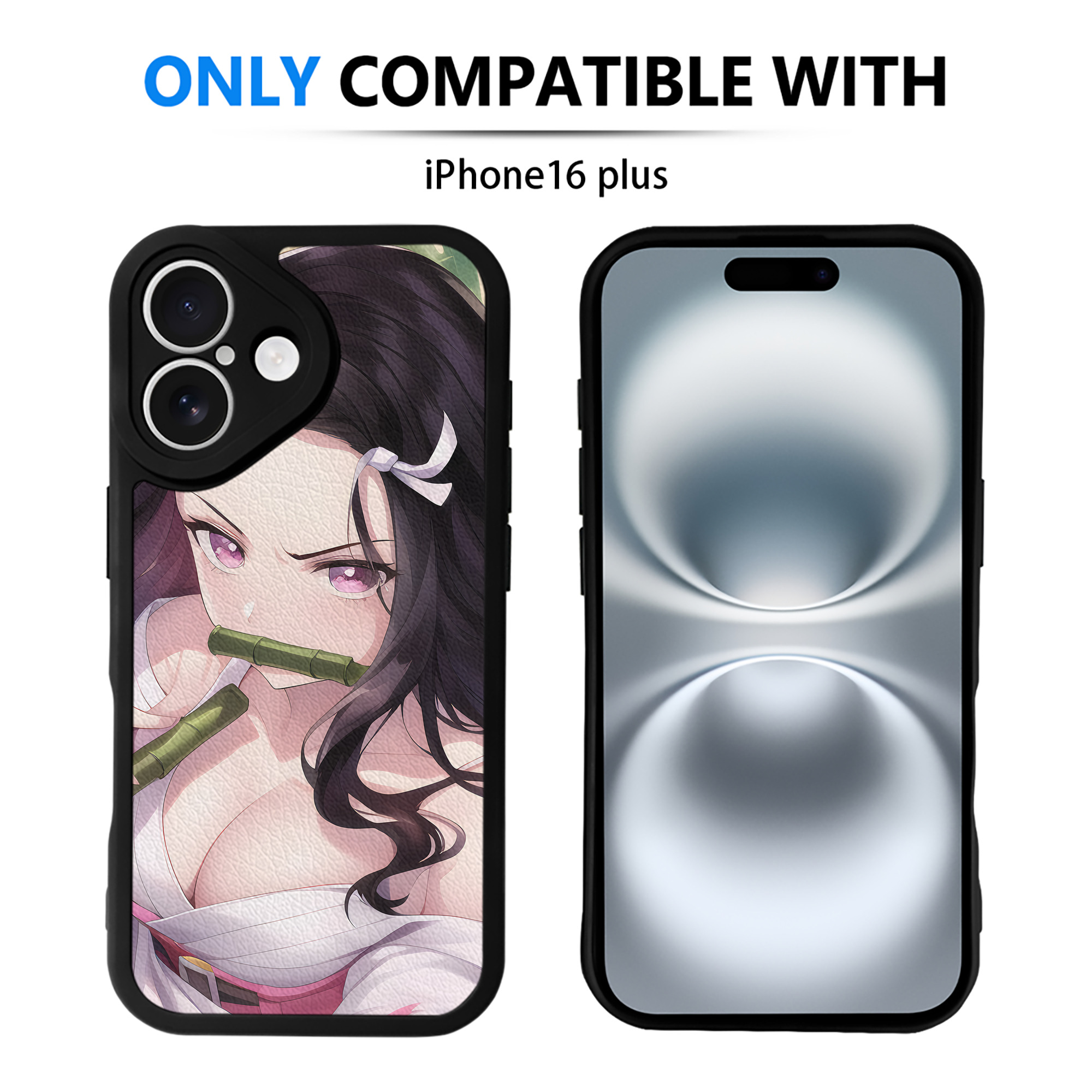 （画像用） 鬼滅の刃（きめつのやいば）竈門 禰󠄀豆子／かまど ねずこ Kamado Nezuko 【iPhone 16シリーズ対応】シリコンスマホケース（レザー調） 材質：シリコン